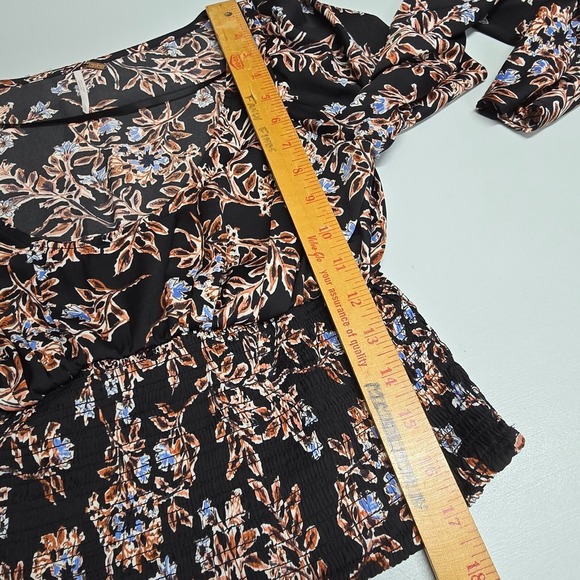 Free People Santiago Women Floral Smocked Top Size Small Long Sleeve Boho Grunge - Picture 10 of 12